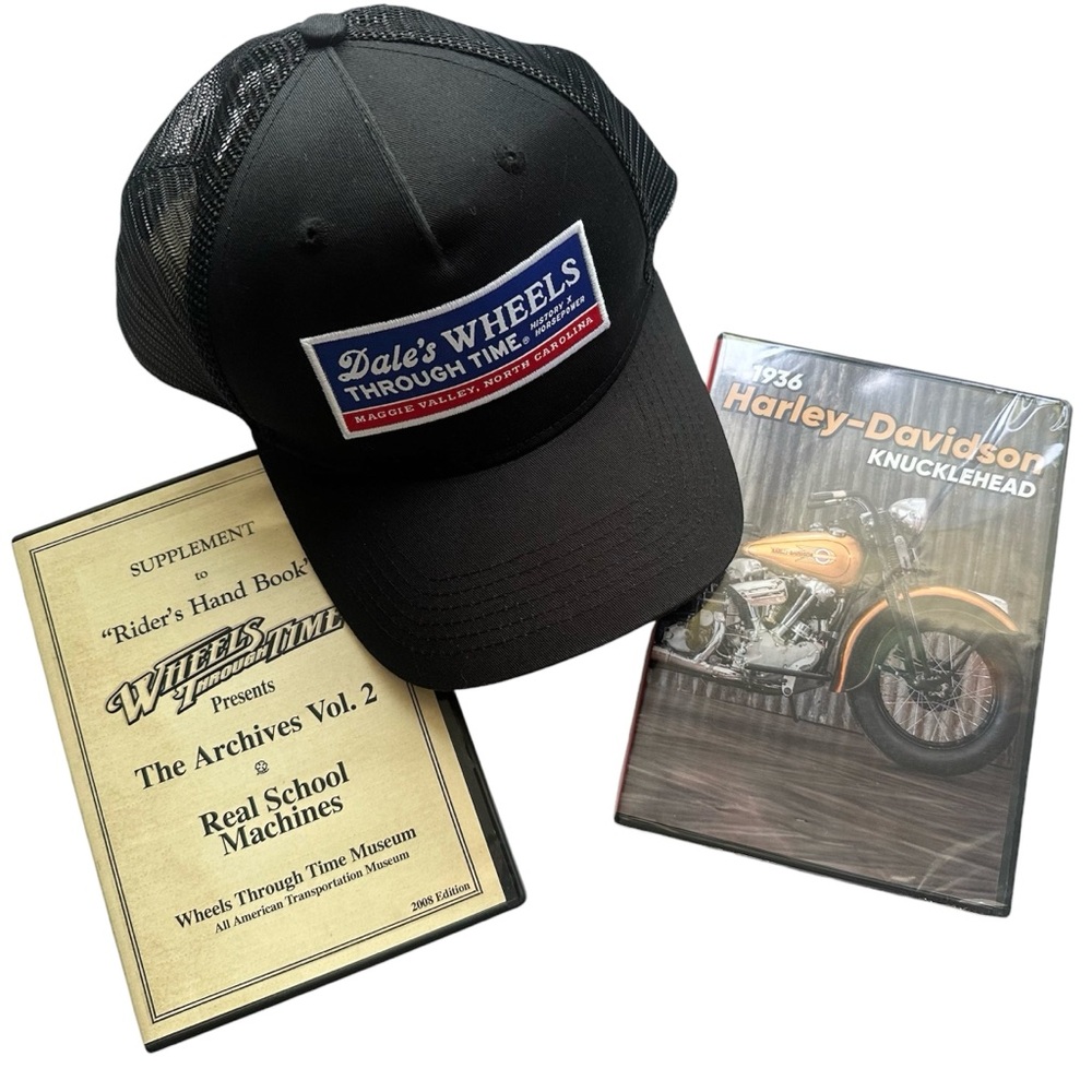 NEW Dale’s WHEELS Through Time Trucker Hat + 2 DVD Motorcycle History NC